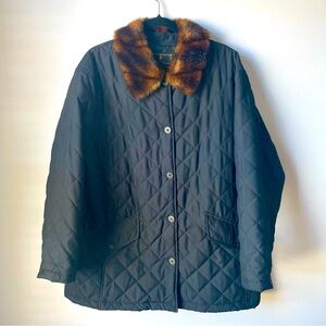 LAUREN Ralph Lauren Women’s Black Diamond Quilted Jacket Faux Fur Collar Size 1X